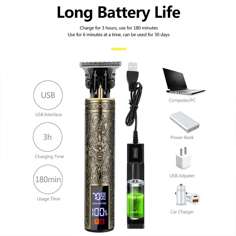 T9 Professionele Elektrische Tondeuse 0mm | USB Oplaadbare Haartrimmer voor Mannen